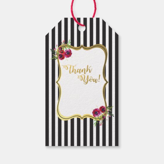 Goudfolie zwart met witte streep roos florale labe cadeaulabel (Achterkant)