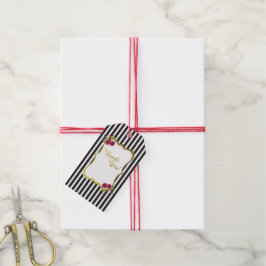 Goudfolie zwart met witte streep roos florale labe cadeaulabel