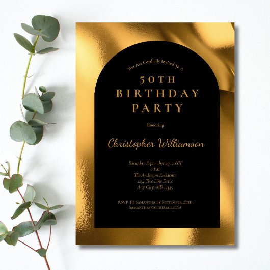 Goudfolie Zwarte Mannen Modern Arch 50ste verjaard Kaart