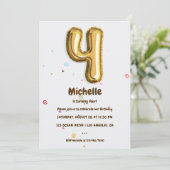 Goudfolieballon en 4e verjaardagsfeestje van Confe Kaart (Staand voorkant)