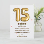 Goudfolieballon en Confetti 15e verjaardagsfeestje Kaart (Staand voorkant)