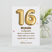 Goudfolieballon en Confetti 16e verjaardagsfeestje Kaart (Staand voorkant)