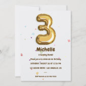 Goudfolieballon en Confetti 3e verjaardagsfeestje Kaart (Voorkant)