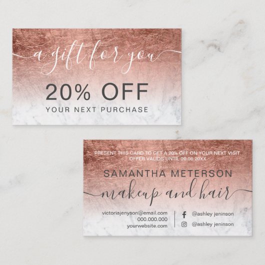 Goudfoliebode met een modern roos kortingskaartje (Voorkant / Achterkant)