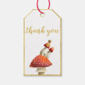 Goudfoliegrens, champignons & bijen, baby shower cadeaulabel (Voorkant)