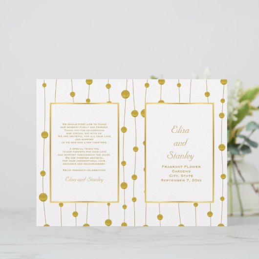 Goudfoliekralen modern bruiloft-vouwprogramma (Staand voorkant)