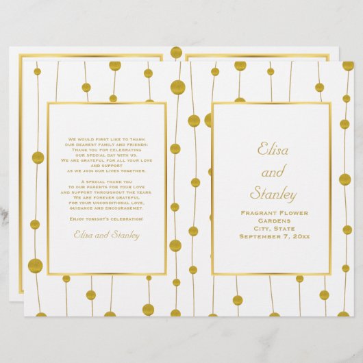 Goudfoliekralen modern bruiloft-vouwprogramma (Voorkant / Achterkant)