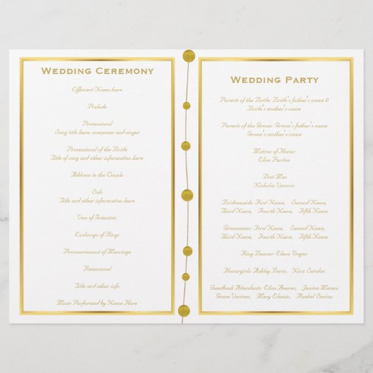 Goudfoliekralen modern bruiloft-vouwprogramma (Achterkant)