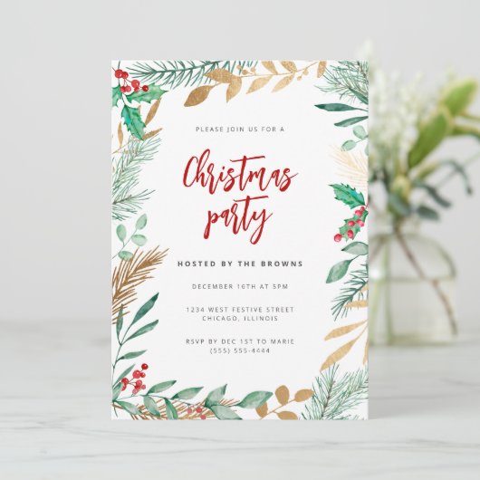 Goudfolietakken Waterverf Kerstfeest Kaart (Staand voorkant)