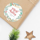 Goudfolietakken Waterverf Kerstkrans Ronde Sticker