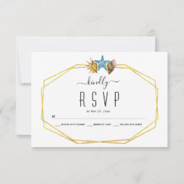 Goudfolieveelhoek en seizoenhells strandbruiloft R RSVP Kaartje