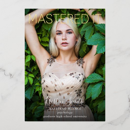 Goudfoto Afstuderen Folie Uitnodiging (Voorkant)