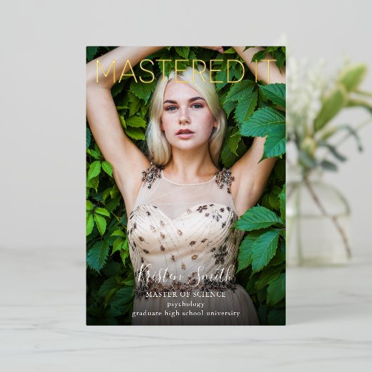 Goudfoto Afstuderen Folie Uitnodiging (Staand Voorkant)