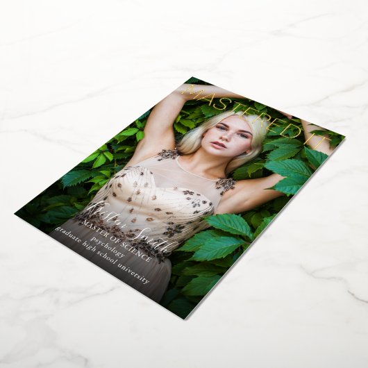 Goudfoto Afstuderen Folie Uitnodiging (Gedraaid)