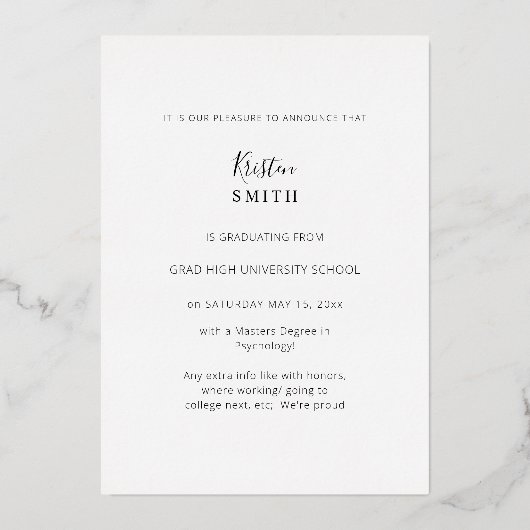 Goudfoto Afstuderen Folie Uitnodiging (Achterkant)