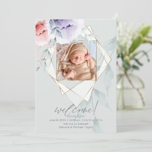 Goudfoto's Lijst koraal en Lila pony's Kaart (Staand voorkant)