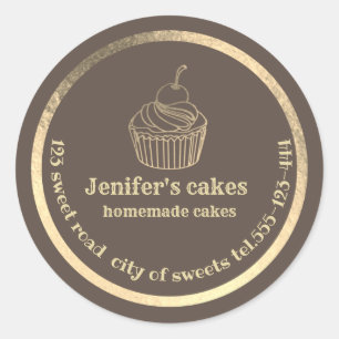 Goudgebakken cupcakes en behandelde verpakkingen ronde sticker