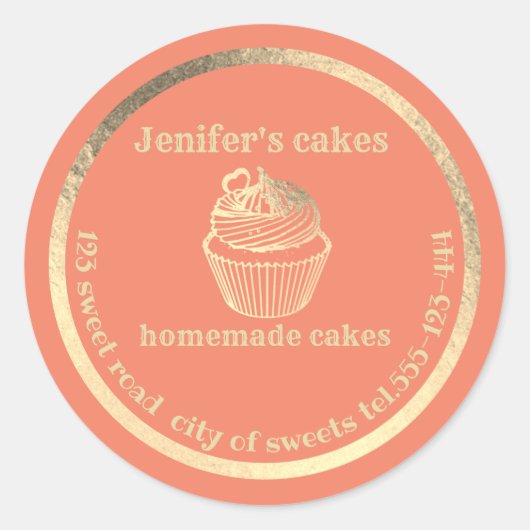 Goudgebakken cupcakes en behandelde verpakkingen ronde sticker (Voorkant)