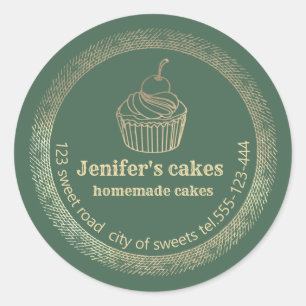Goudgebakken cupcakes en behandelde verpakkingen ronde sticker