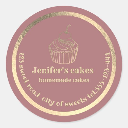 Goudgebakken cupcakes en behandelde verpakkingen ronde sticker (Voorkant)