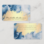 goudgeborsteld | Blauw marmeren achtergrond Visitekaartje (Voorkant / Achterkant)