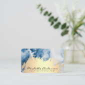 goudgeborsteld | Blauw marmeren achtergrond Visitekaartje (Staand voorkant)