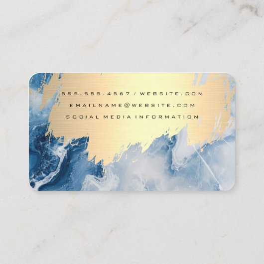 goudgeborsteld | Blauw marmeren achtergrond Visitekaartje (Achterkant)