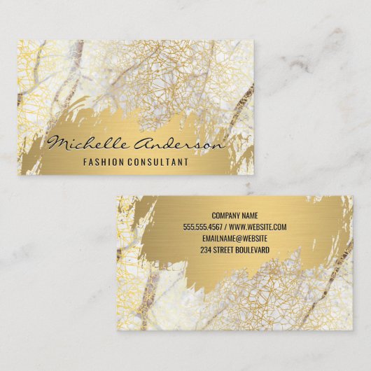 goudgeborsteld | goudstructuur | Marmeren achtergr Visitekaartje (Voorkant / Achterkant)