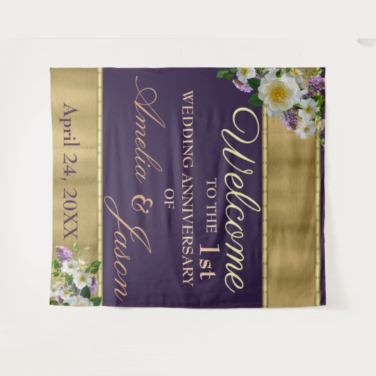 Goudgeel 1e bruiloft Jubileum Welkom Wandkleed (Voorkant (horizontaal))