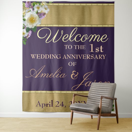 Goudgeel 1e bruiloft Jubileum Welkom Wandkleed (In situ)