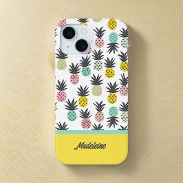 Goudgeel Ananas Patroon Monogram iPhone 15 Case