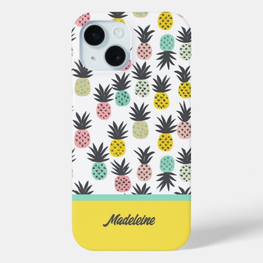 Goudgeel Ananas Patroon Monogram Case-Mate iPhone Case (Achterkant)