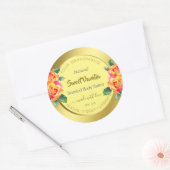 Goudgeel Elegant Floral Rozen Spring Cirkel Ronde Sticker (Envelop)