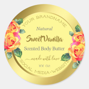 Goudgeel Elegant Floral Rozen Spring Cirkel Ronde Sticker