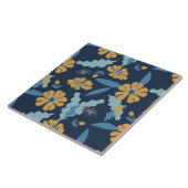 Goudgeel en blauw bloemmotief tegeltje (Zijkant)