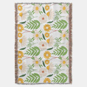 Goudgeel en ivoorwit bloemmotief deken (Voorkant Verticaal)