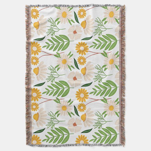 Goudgeel en ivoorwit bloemmotief deken (Voorkant Verticaal)