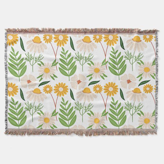 Goudgeel en ivoorwit bloemmotief deken (Voorkant)