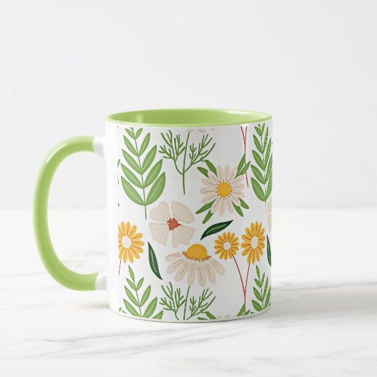 Goudgeel en ivoorwit bloemmotief mok (Links)