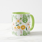 Goudgeel en ivoorwit bloemmotief mok (Voorkant rechts)