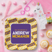 Goudgeel en Paarse Gepersonaliseerde Afstuderen Papieren Bordje (Feest)