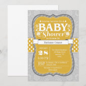 Goudgeel Grijs Bloemen Baby shower Uitnodigen Kaart (Voorkant / Achterkant)