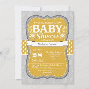 Goudgeel Grijs Bloemen Baby shower Uitnodigen Kaart