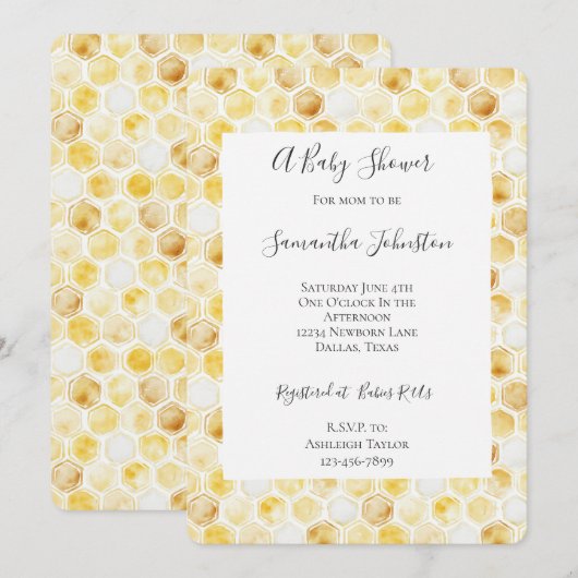 Goudgeel Honingraat Baby shower Kaart (Voorkant / Achterkant)