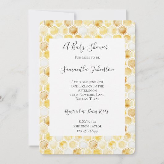 Goudgeel Honingraat Baby shower Kaart (Voorkant)