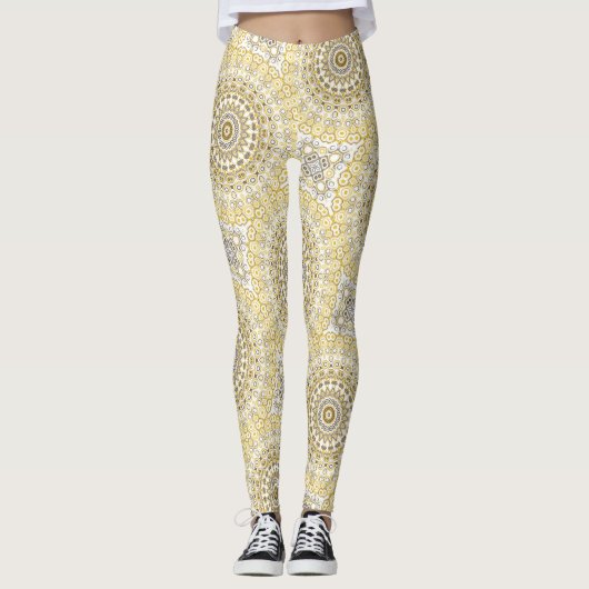 goudgeel mandala-patroon leggings (Voorkant)