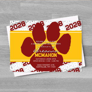 Goudgeel & Maroon Afstuderen Pawprint Frosted Acryl Uitnodigingen