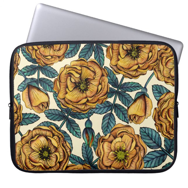 Goudgeel rozen -  geïnspireerde Floral Laptop Sleeve (Voorkant)