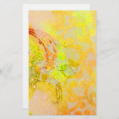 GOUDGEEL SINAASAPPEL ABSTRACTE GOLVEN, BLOEMENWERV BRIEFPAPIER (Voorkant / Achterkant)