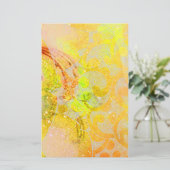 GOUDGEEL SINAASAPPEL ABSTRACTE GOLVEN, BLOEMENWERV BRIEFPAPIER (Staand voorkant)